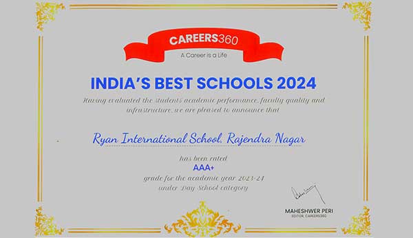 Rated AAA+grade for the academic year 2023-24 - Ryan International School Indore