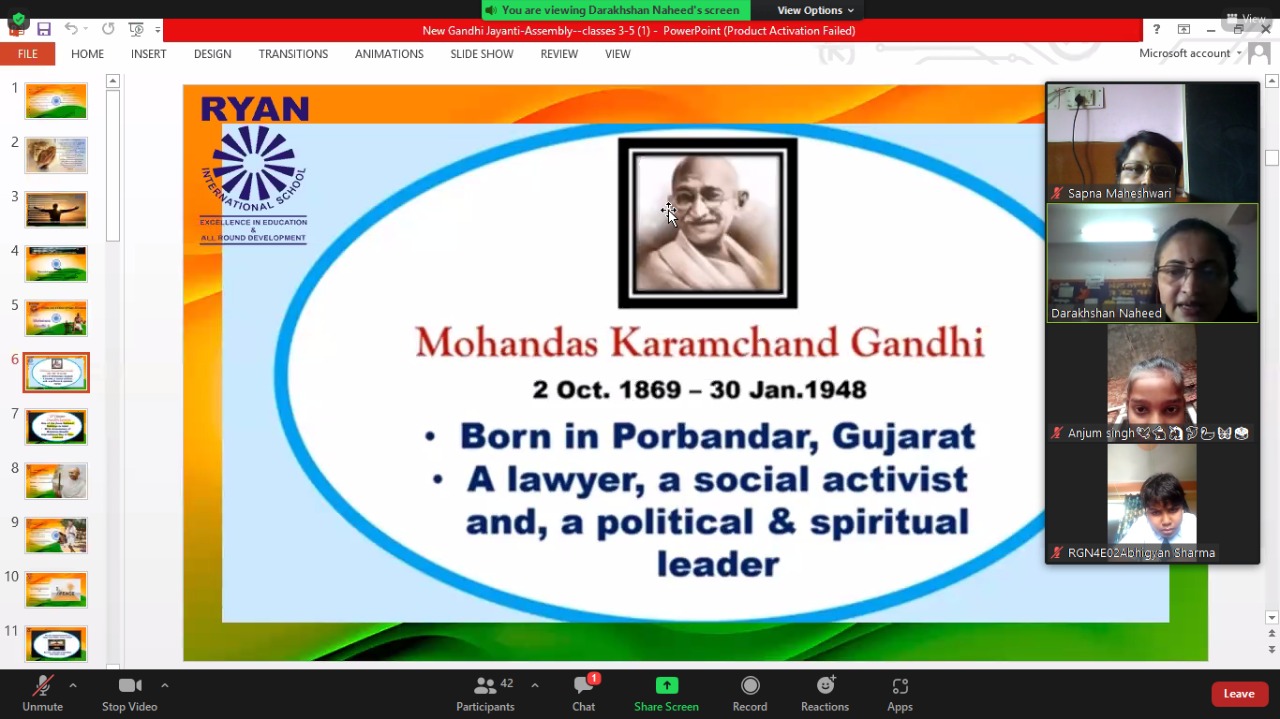 Gandhi Jayanti Virtual Celebration-  Ryan International School, Greater Noida