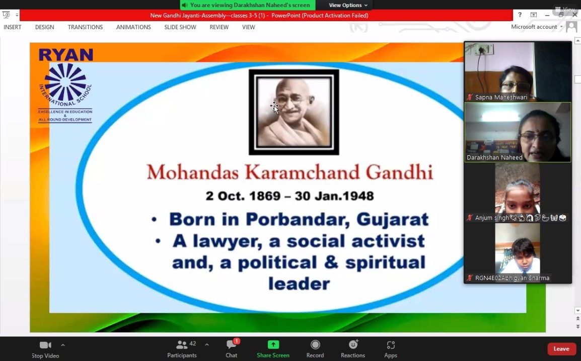 Gandhi Jayanti Virtual Celebration-  Ryan International School, Greater Noida