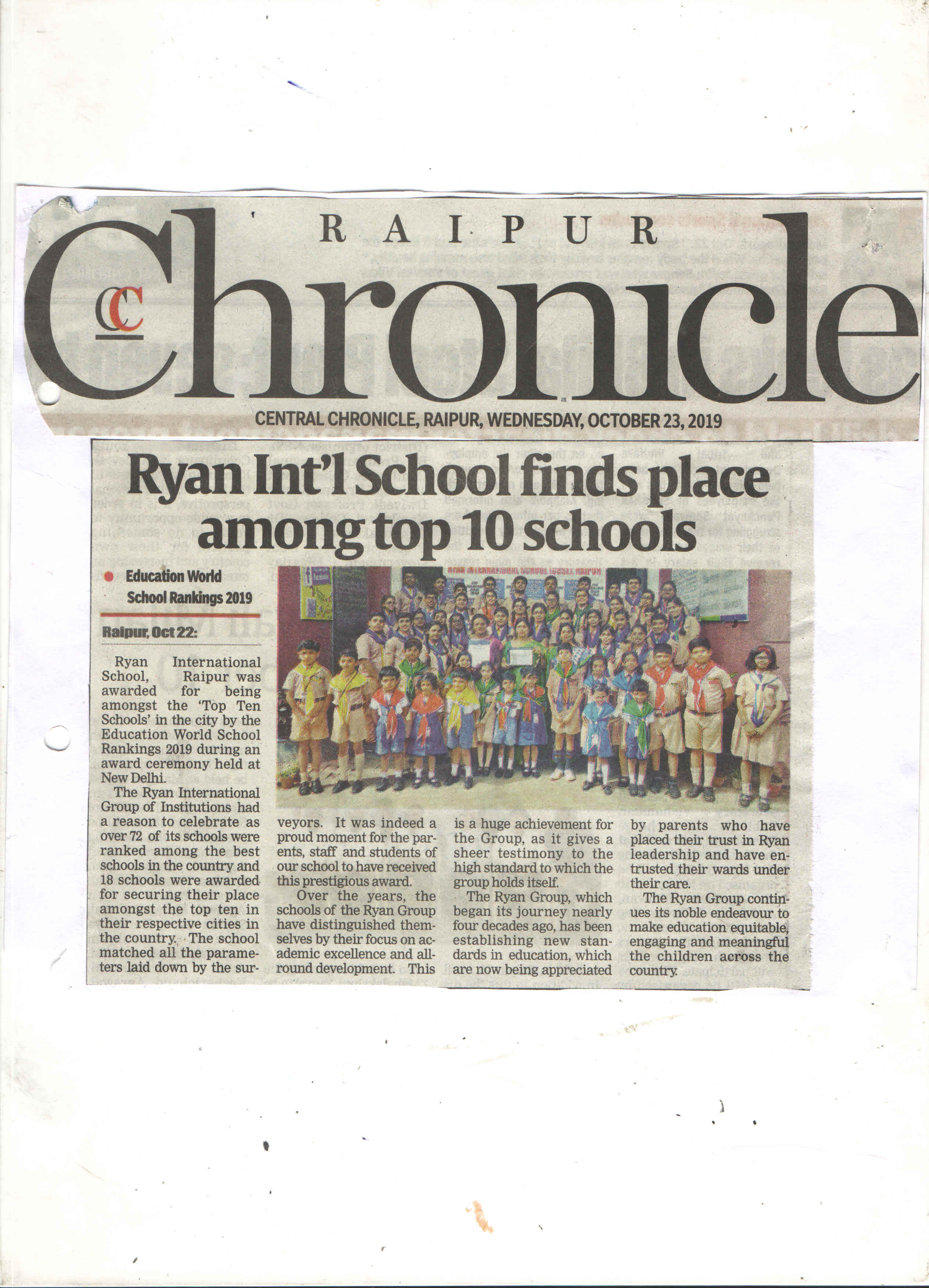 Education World Top 10 - Ryan International School, Ravigram