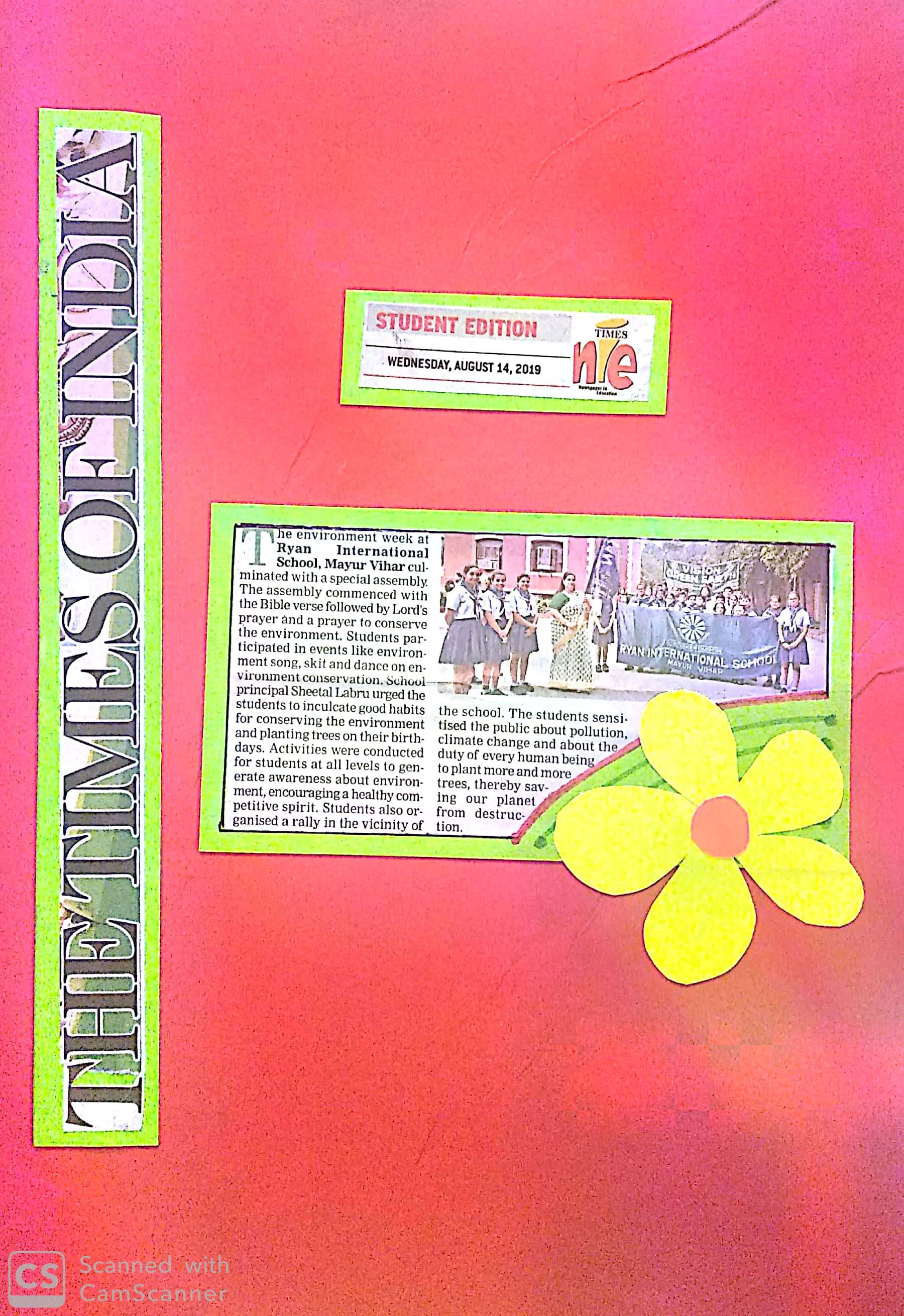 Environment Week’ - Times of India - Ryan International School Mayur Vihar, Delhi