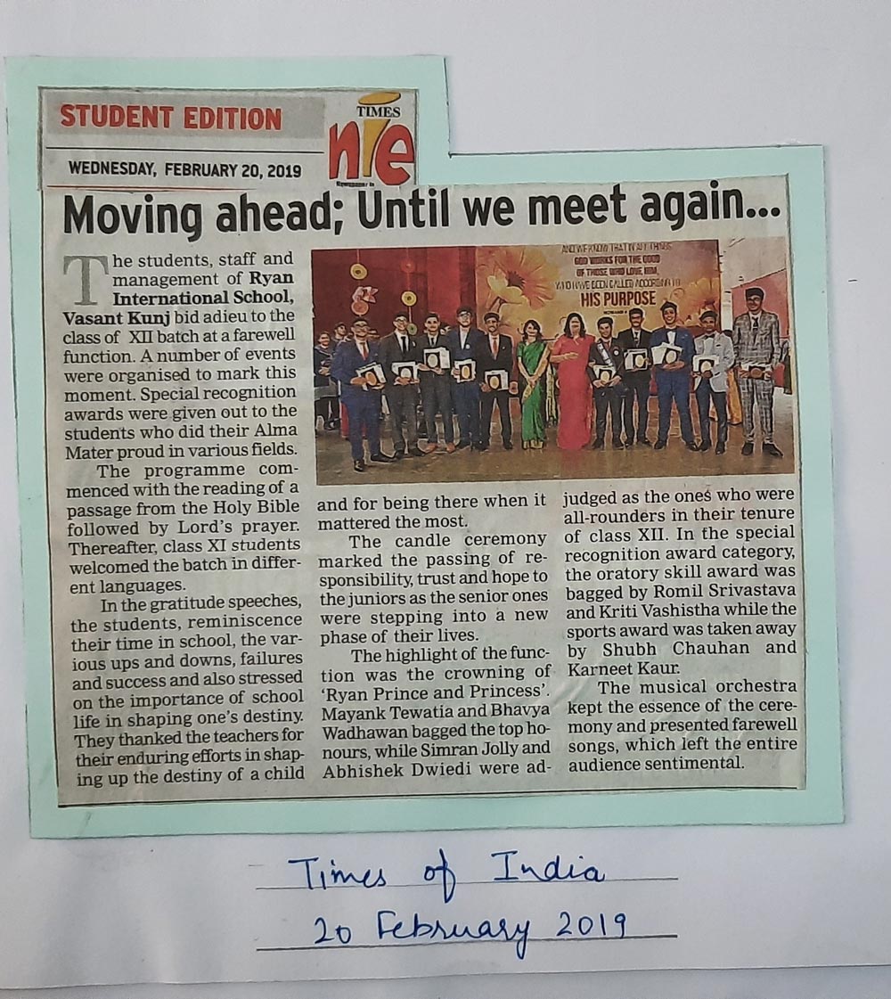 Farewell. Moving Ahead, Until We Meet Again. -  Ryan International School Faridabad