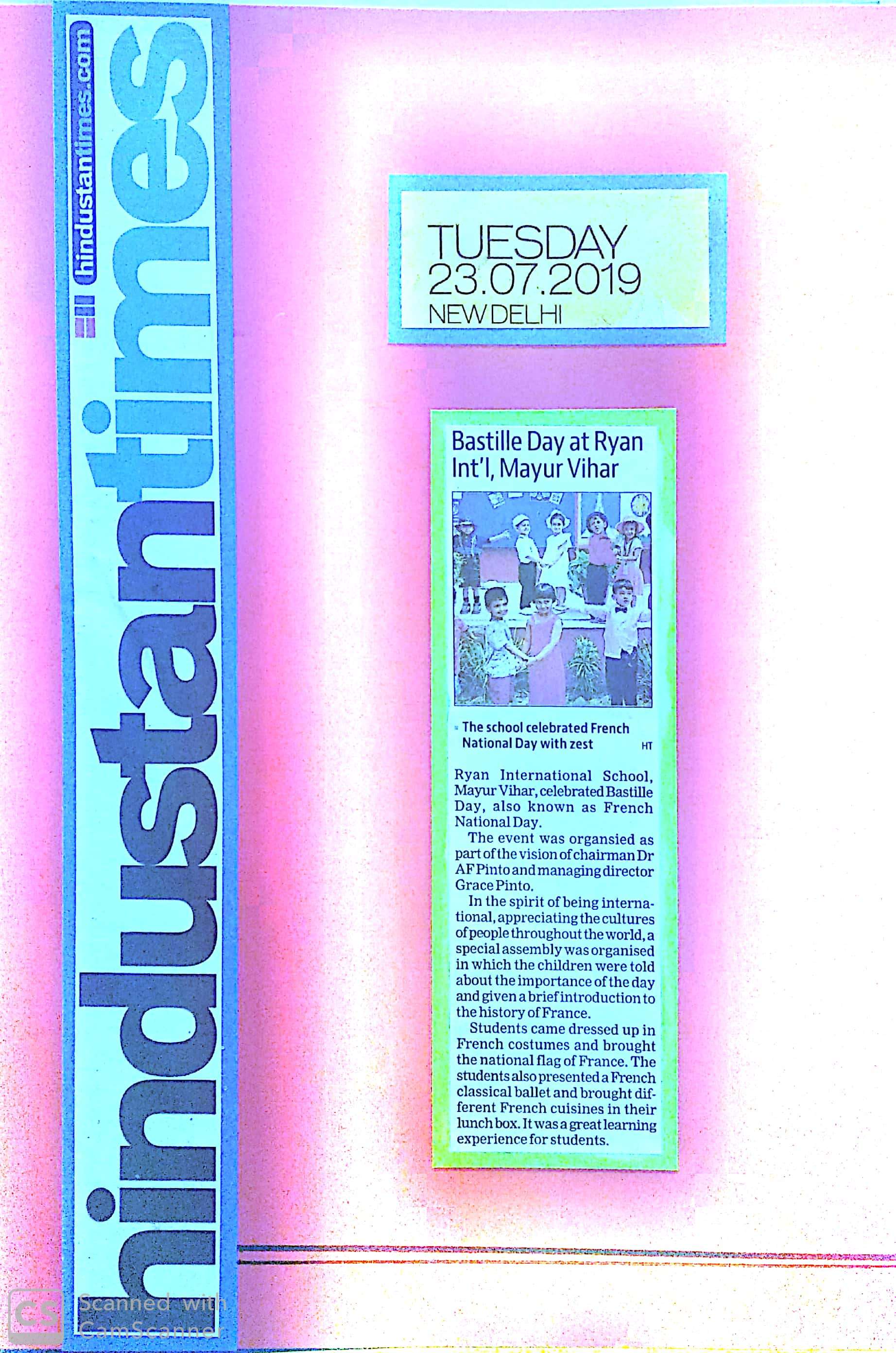 French National Day-Bastille Day with Zest’ - Hindustan Times- Ryan International School Mayur Vihar, Delhi