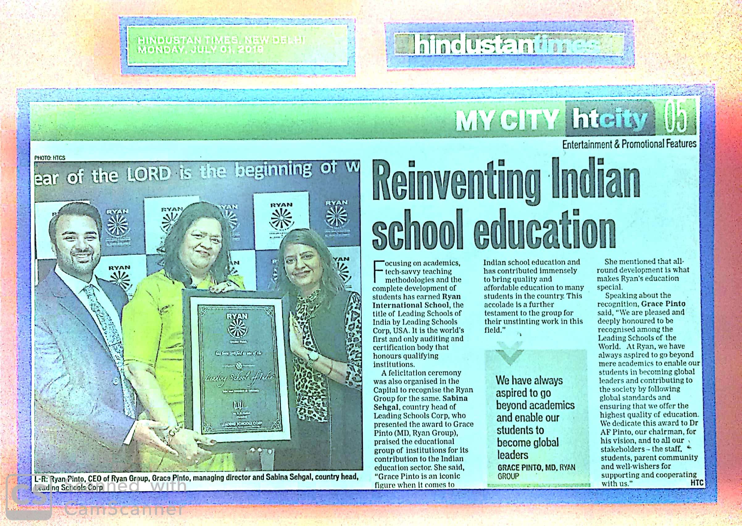 Leading School of India’ - Hindustan Times - Ryan International School Mayur Vihar, Delhi