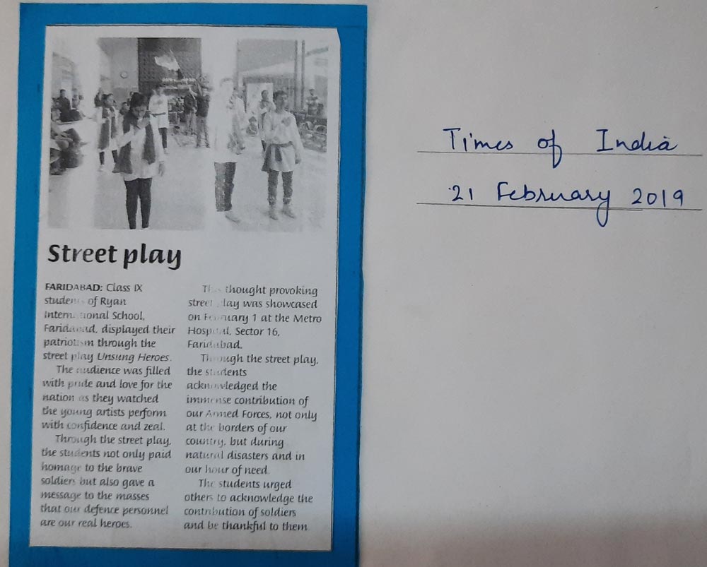 Students displayed their patriotism through the street play Unsung Heroes. -  Ryan International School Faridabad