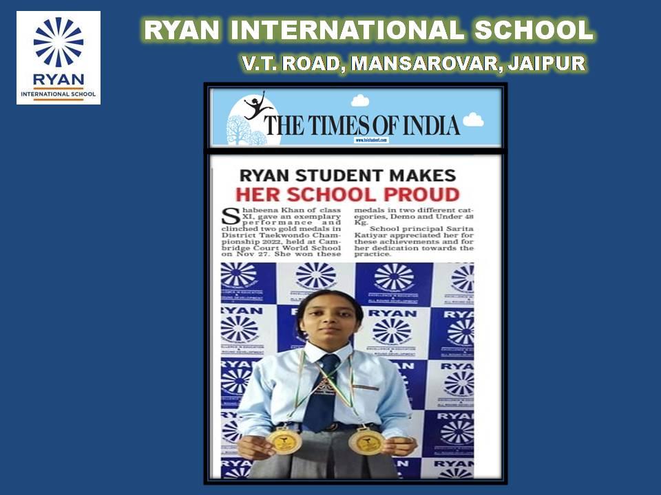 Ryan Student makes her school proud - Ryan International School Mansarovar, Jaipur