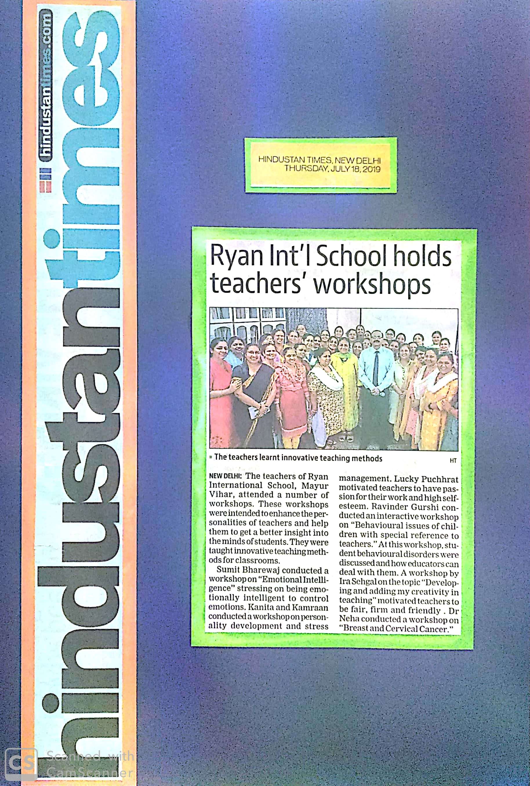 Innovative Teaching Methods’ - Hindustan Times - Ryan International School Mayur Vihar, Delhi